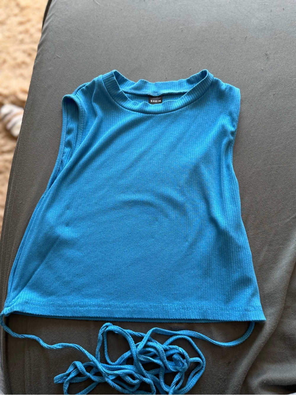 SHEIN Teal Blue Ribbed Tie-Back Tank